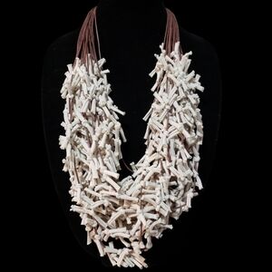 Mekness Multi Layer Fabric Statement Necklace Beige Coral